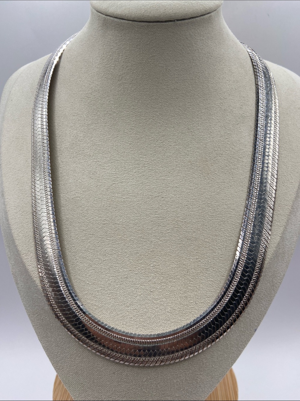 Rare Sterling Silver 925 Milor Italian Textured Herringbone Necklace 18”L 1/2”W